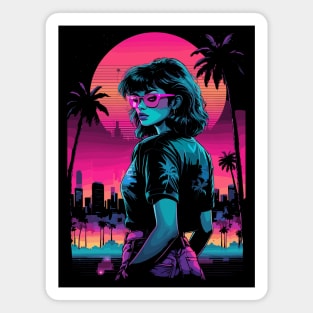 Synthwave City Cyberpunk Girl Magnet